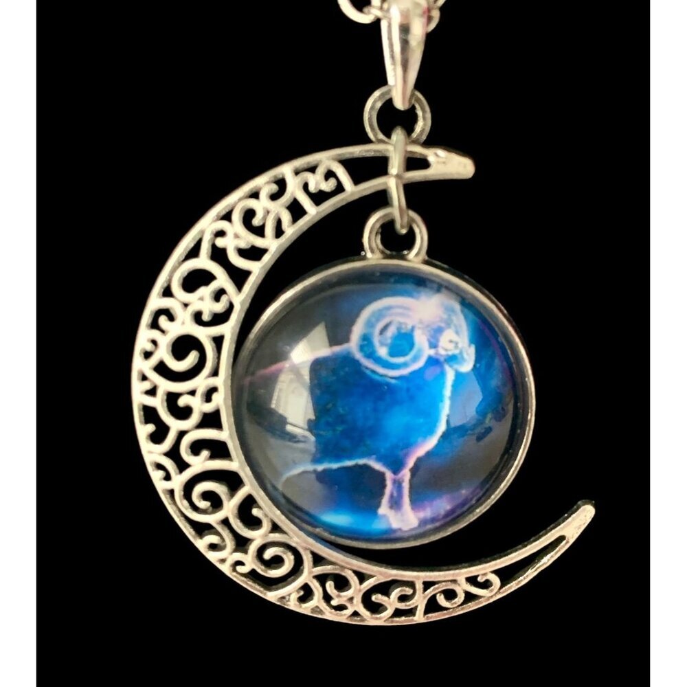 Aries Zodiac Sign Horoscope Pendant Necklace Silver Tone - Picture 3 of 8
